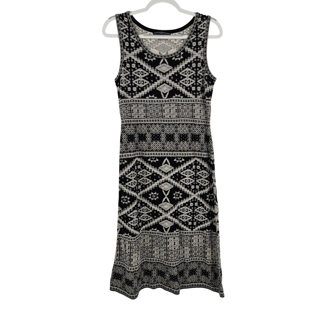 Peruvian Connection Southwestern Knit Midi Dress Black White Sleeveless Boho M